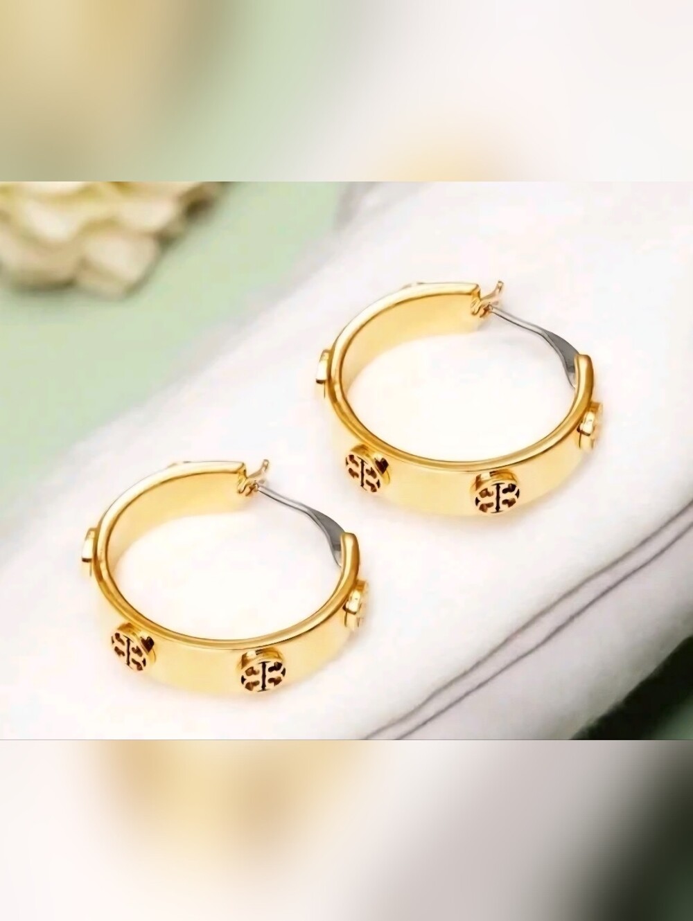 Gold Hoop Earrings with Logo Accent - Women Jewelry